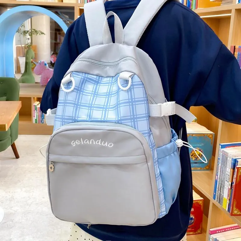 BUBM Nylon Backpack Unisex Green/Sky Blue/Pink-7