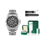 Premium Gift Square Box-Silver Case Black Dial Silver Steel Band