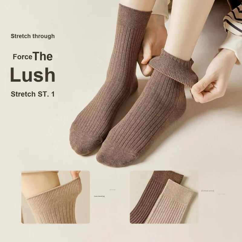 MIIOW Mid Calf Socks Women's 5 Pack Light Brown-4