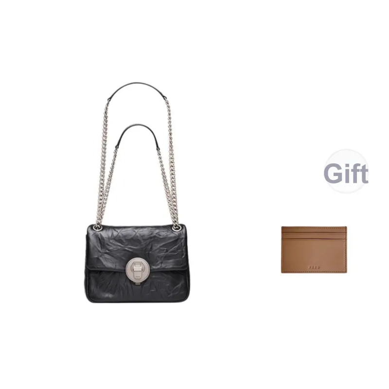 PECO Cow Leather Small Square Bag Shoulder Bag Women's Black/Brown-0