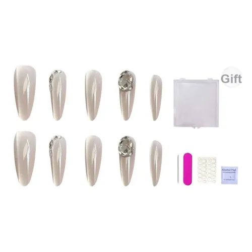 ORANOT Pure And Изящный Премиум Стразы Роскошь Стразы Embellished False Nail Средний LADDER Телесный Однотонный