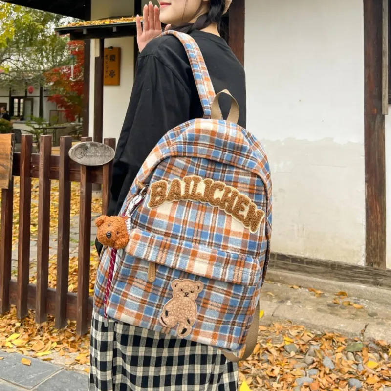 BUBM Woolen Backpack Women's Red/Blue/Coffee/Khaki/Beige Coffee-11