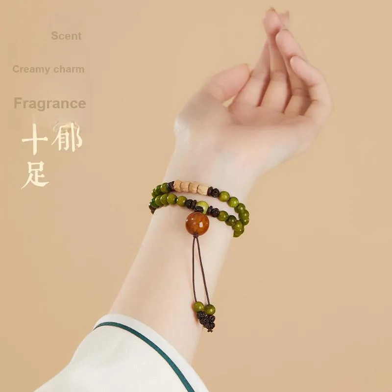GUMUJIANG Green Sandalwood Multi Wrap Beaded Bracelet Unisex-2