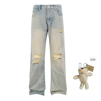 HOKLV Jeans Unisex Vintage Blue