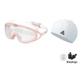 Pink Swim Goggles (Transparent Lens)+White Swimming Cap