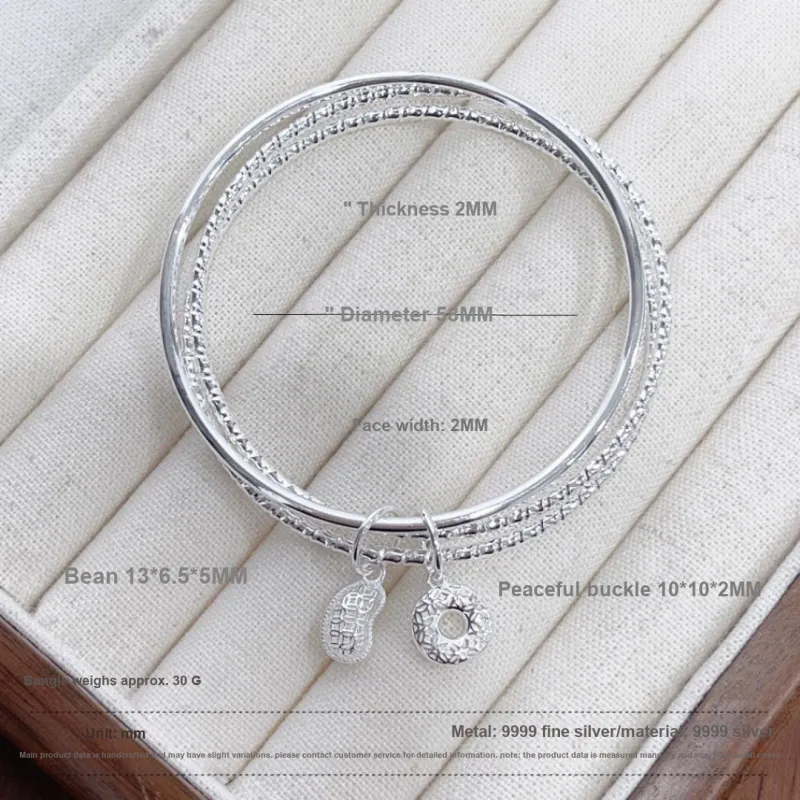 HAOYINFANG 999 Fine Silver Sterling Silver Bracelets Women's-2