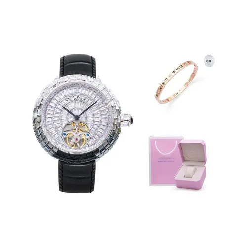 Melissa Автоматический Механический Механизм Естественная Кожа Ремешок Часы Женские Черный Циферблат