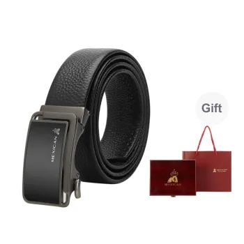 MEXICAN Mirror Finish Automatic Buckle Wear Resistant Top Grain Cow Leather Belt Men's Black Width 3.5cm