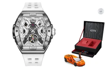 BONEST GATTI Automatic Mechanical Movement Rubber Strap Watch Men's Watches White Dial