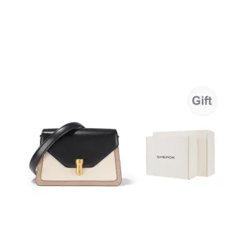 SHEPOK Cow Leather Small Square Bag, Crossbody Bag, Shoulder Bag Regular Women's Coffee/Black
