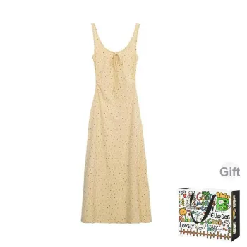 OURUOKE Slip Dresses Women's Yellow Shopping Bag