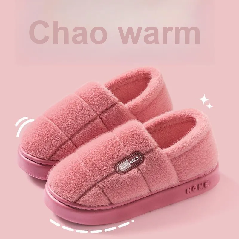 Foot Recreation Winter Warm Minimalist Style Square Cotton Slippers Home Slippers Unisex-7