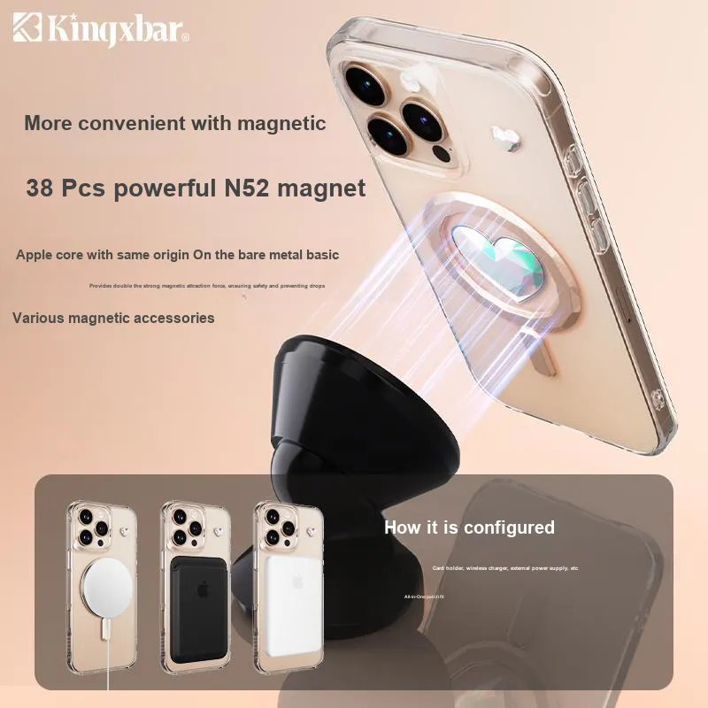 Kingxbar TPU Material 3D Effect Heart Magsafe Phone Case Compatibility With Apple 16 Collection IPhone16proma-11