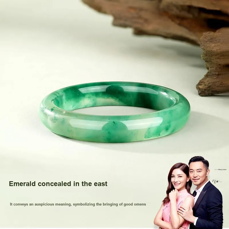 JINLIUFUJIXIANG Natural African Emerald Jade Bangles Unisex-1