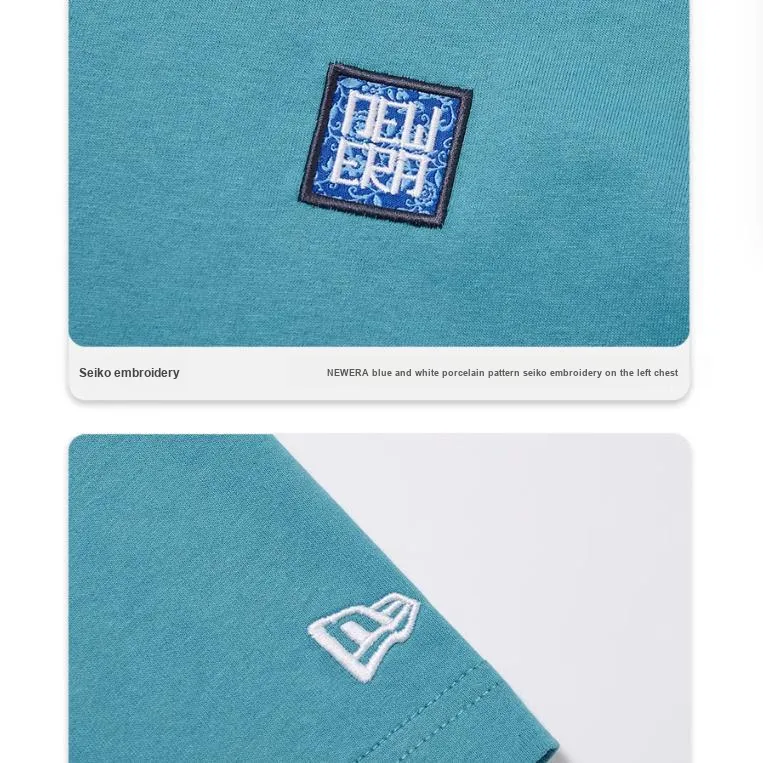 New Era Blue And White Porcelain Series T Shirts Unisex Green-2