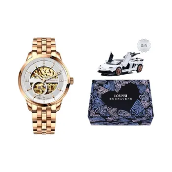 LOBINNI L Automatic Mechanical Movement Cowhide Strap Watch Men's Watches Cut-Out Dial