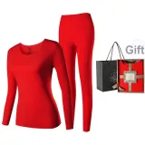 Women's Crew Neck Clothing Sets (Red) Deer Velvet Heat/Seamless Antibacterial