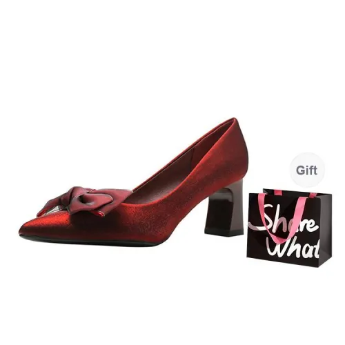 BIGTREE Chunky Heel High Heels 6cm Women's Red