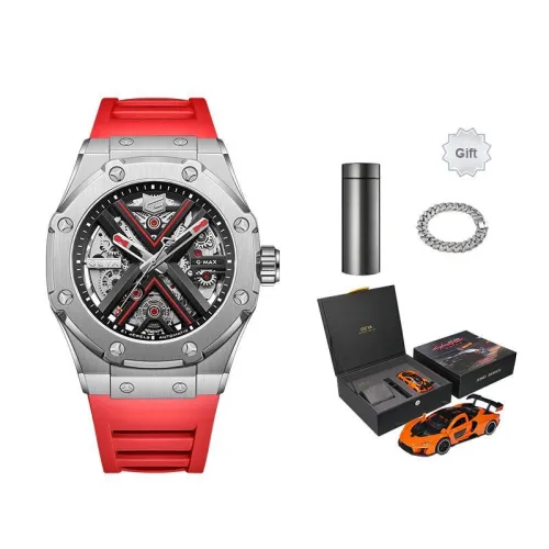 GEYA Engine Collection Automatic Mechanical Movement Silicone Strap Watch Men's Watches Cut Out Dial