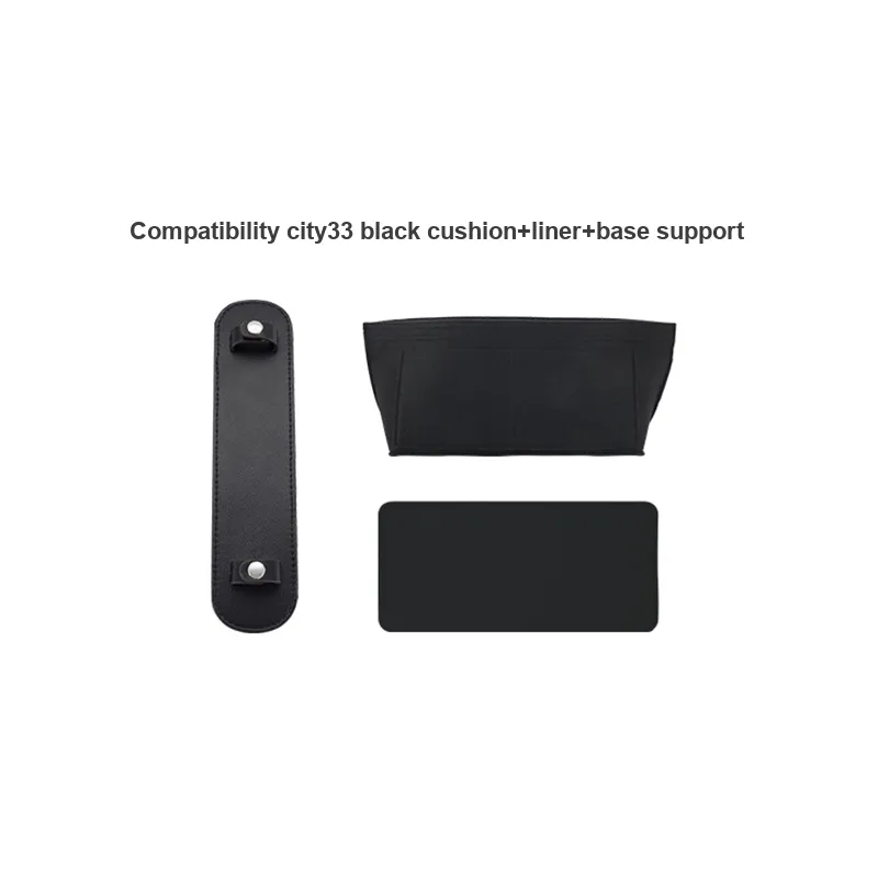 Lan Bao Fan Bag Inserts City33 Black New Version Silver Tone Buckle Shoulder Pads+Black Liner+Black Base Pad-1