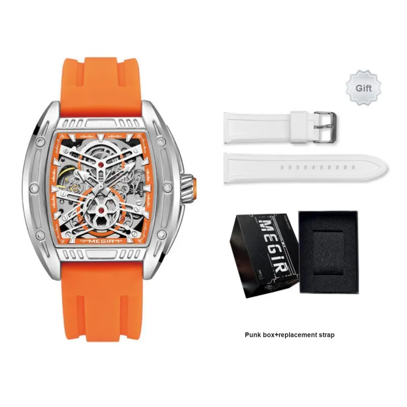 MEGIR Mechanical Movement Silicone Strap Watch Men's Watches Green Dial-18