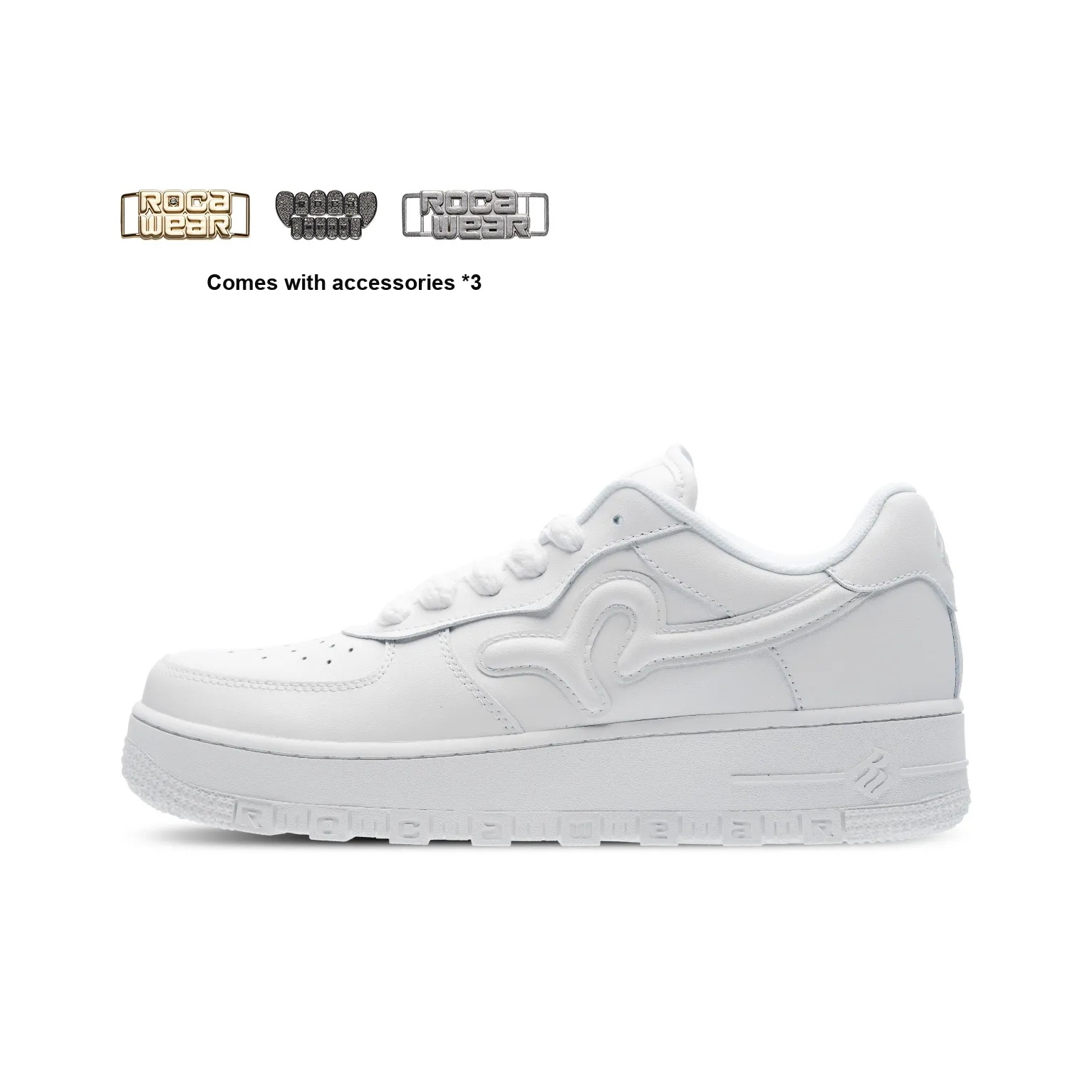 ROCAWEAR White Sneakers Cow Leather Durable Breathable Low Top Skateboard Shoes Unisex Classic White