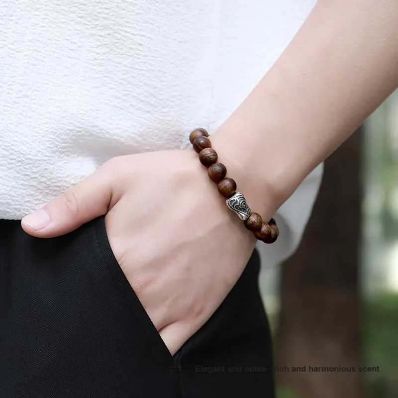 Moon Seal Hundred Rivers Agarwood Wooden Bracelets Unisex-3