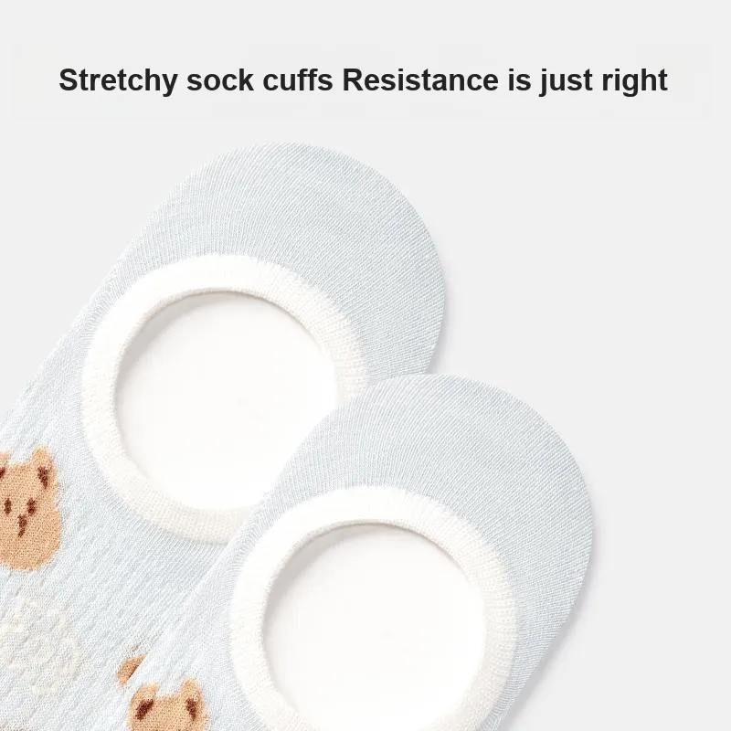Primeet No Show Socks Women's 5 Pack Cute Bear-2