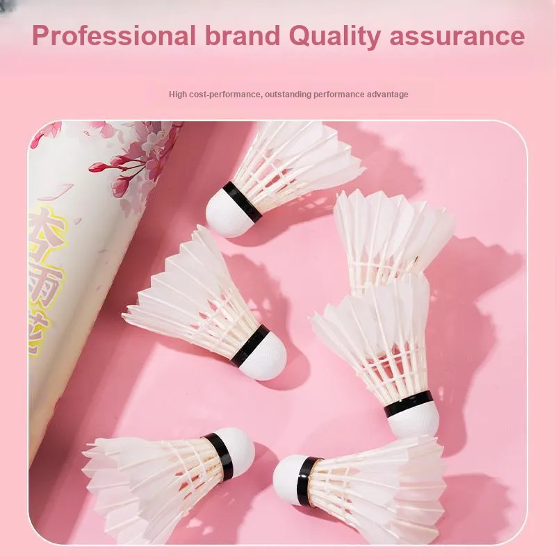 PANHIGH Apricot Rain Pear Blossom Goose Feather Shuttlecock 6 Pack Goose Feather Shuttlecocks-3