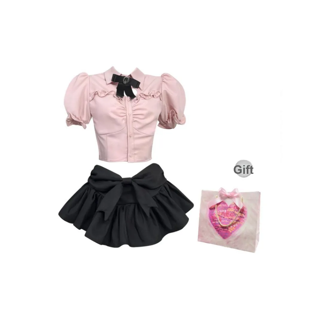 Oddgoods Skirt Set Women's Pink+Black