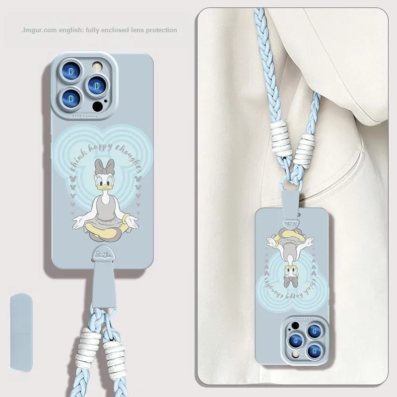 Disney Silicone Material Cute With Lanyard Phone Cases Compatible With Apple 16 Pro Max/15 Pro/15 Plus/14 Pro/13/12/11-11