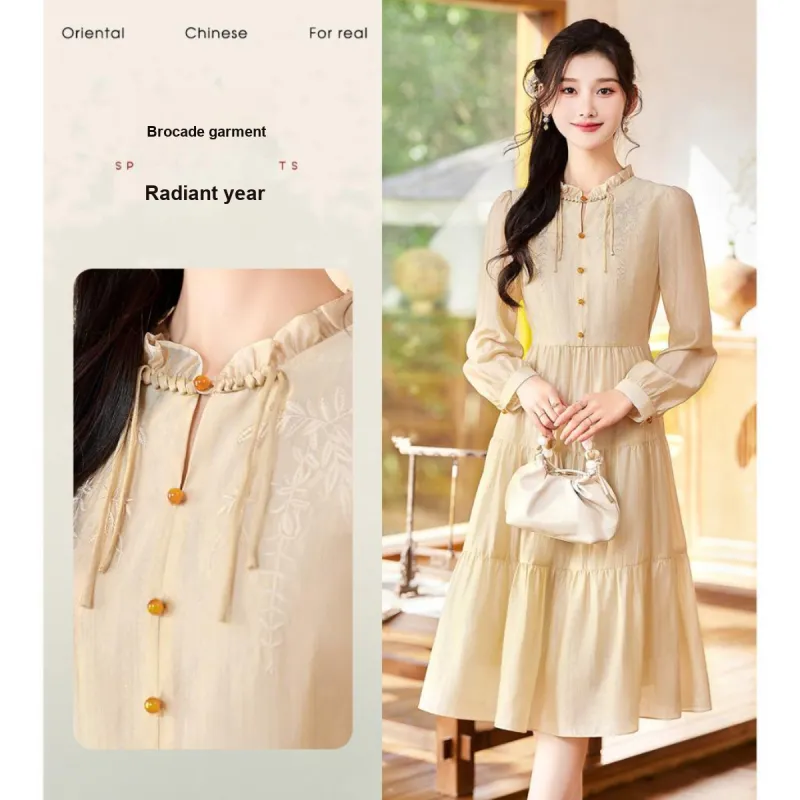 Like The Age Of Water Long Sleeved Dresses Women's Khaki-2
