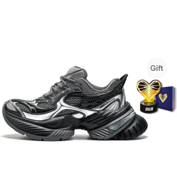 OGR Abrasion Resistant, Breathable, Lightweight, Height Increasing Low Top Running Shoes Unisex Dark Iron Black