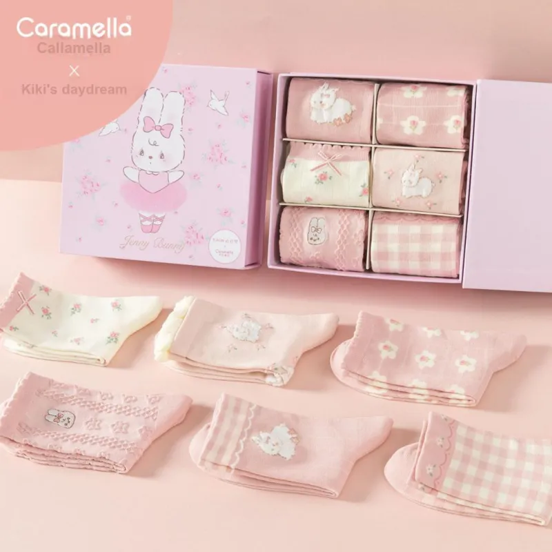 Caramella x Kiki Mid Calf Socks Women's Gift Box Of 6 Doubles-1