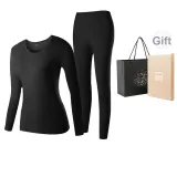 Women's Crew Neck Set (Black) 100% cotton Skin-Friendly/3A Antibacterial