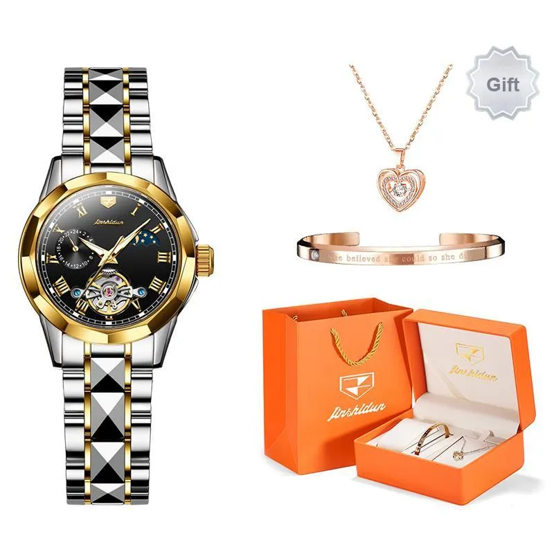 Jin Shi Dun Smart Series Mechanical Movement Stainless Steel Watchband Watch Women's Watch White Dial-15