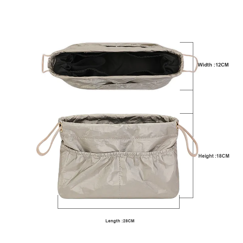 Tide DuPont Paper Storage Ultra Light Book Tote Medium Size With Inner Pouch Women's Beige/Coffee/Gray-1