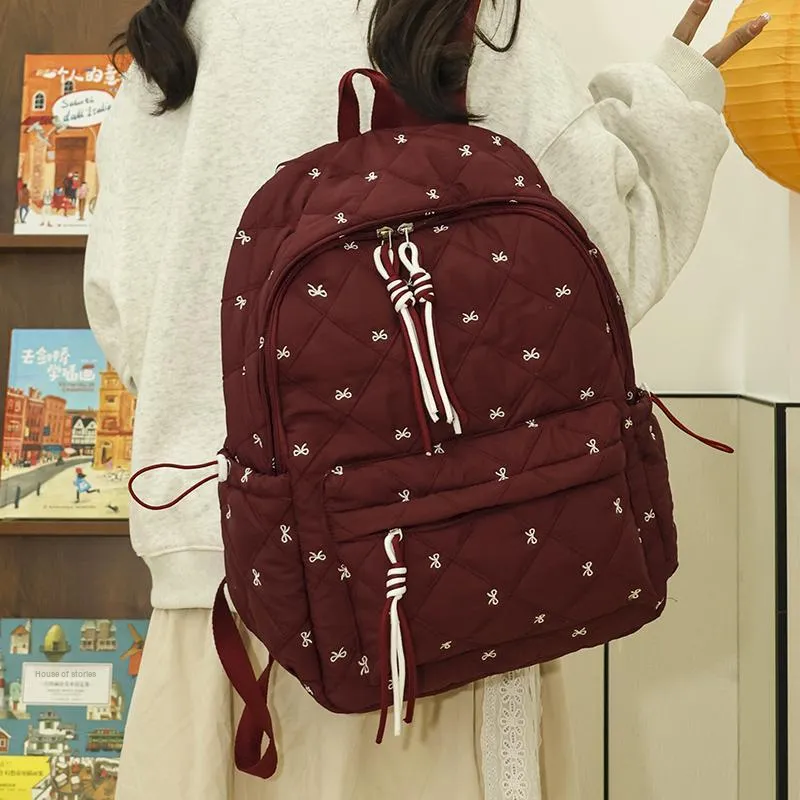 MOK Oxford Backpack Women's Black/Pink/Burgundy/Light Brown/Beige-14