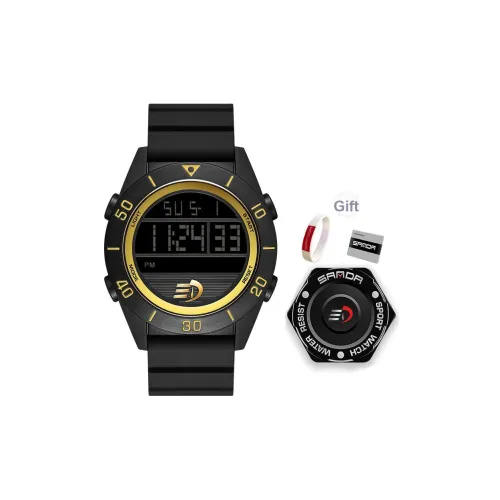 Sanda Electronic Механизм TPU Ремешок Часы Мужские Черный Циферблат