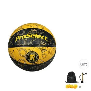 ProSelect Rubber Basketball Black Yellow Size 5 Training Unisex