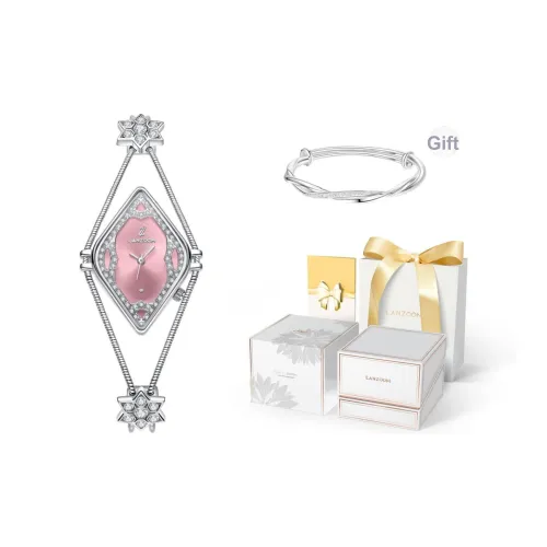 LANZOOM Кварцевый механизм Женские часы на запястье Розовый циферблат Часы Корпус из нержавеющей стали Ремешок из нержавеющей стали