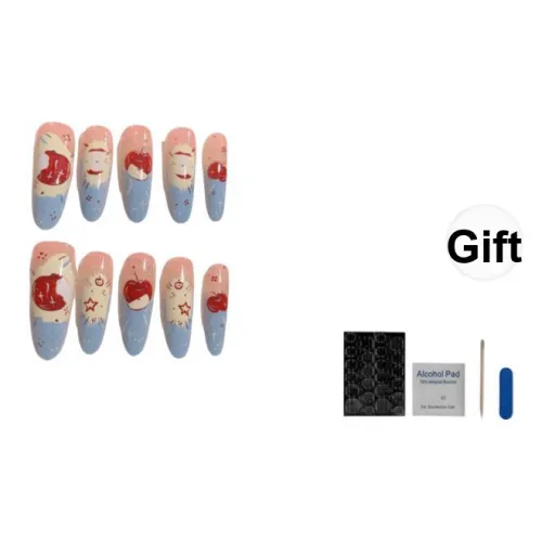 OUYUJI Ручной работы Готовый товар Съемный False Nail Миндаль Средний Треугольная лестница Овал Длинный Кожа Смudge Стиль Instagram
