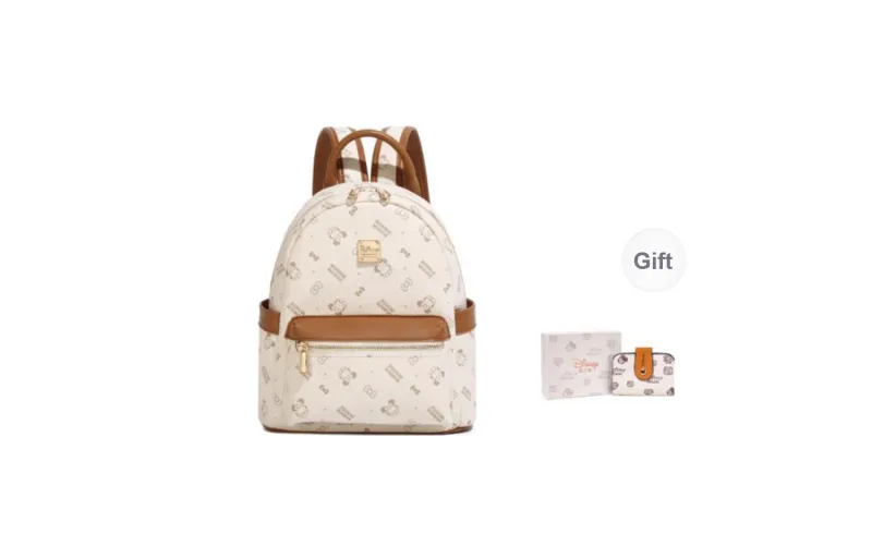 Disney Minnie Series PVC Polyvinyl Chloride University Student Small Backpack Women's Pink/Ecru-11