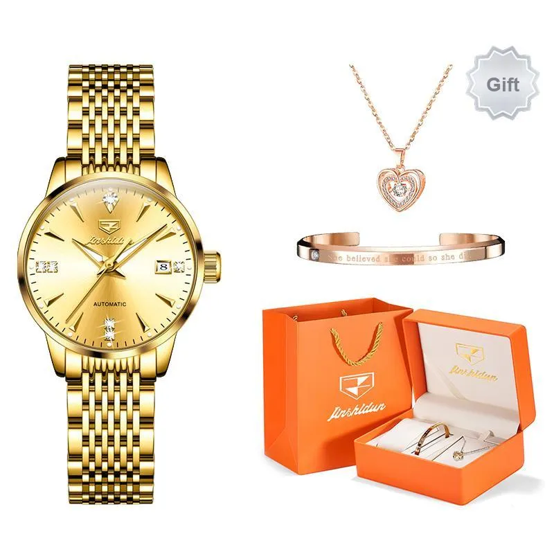 Jin Shi Dun Box Mechanical Movement Stainless Steel Watchband Watch Women's Watch White Dial-12