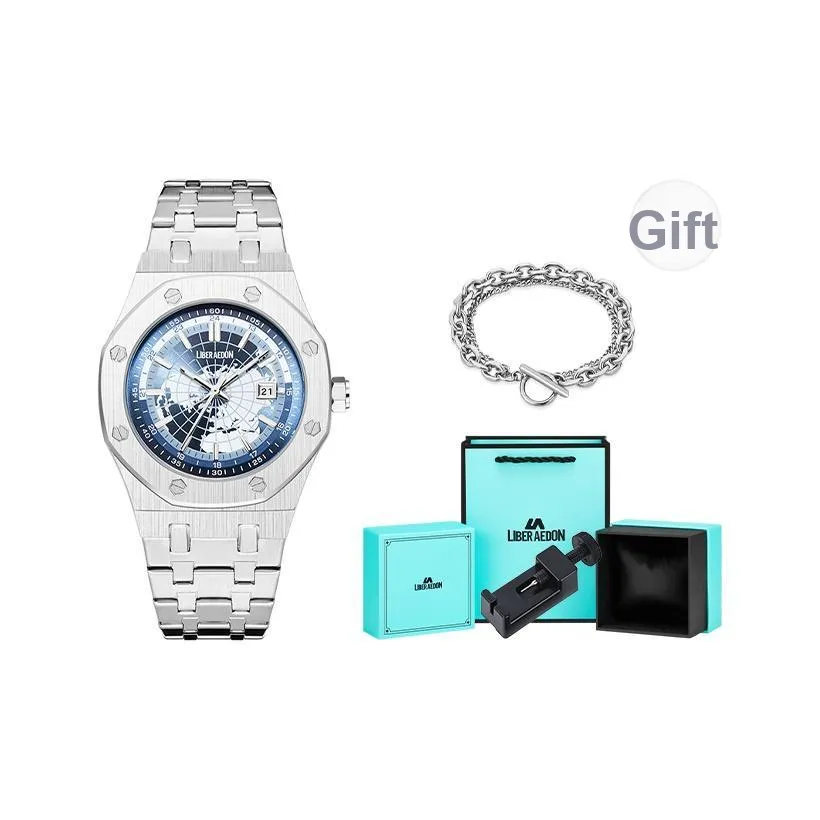 LIBER AEDON Мужские наручные часы кварцевый механизм ремешок из нержавеющей стали синий циферблат