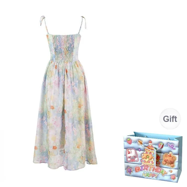 WOWI KCKS Slip Dress Women's Oil Painting Pink Blue-1