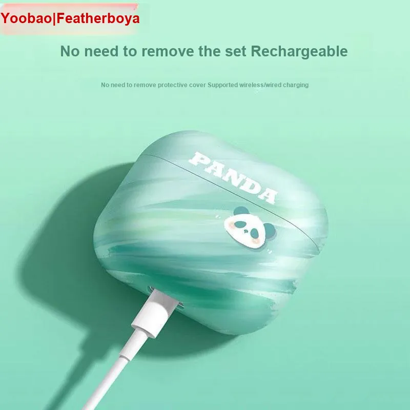 Yoobao Compatible With AirPods TPU Little Cyan Cloud Panda Matte Fully Enclosed Impact Resistant Headphone Cases-2