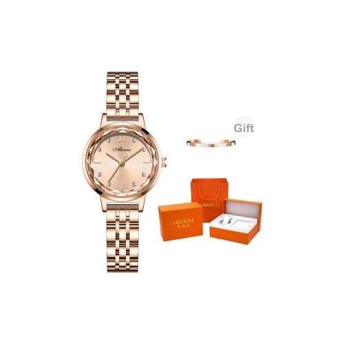 ABORNI Small Round Watch Series Кварцевый механизм Нержавеющая сталь Ремешок Часы Женские часы Белый циферблат