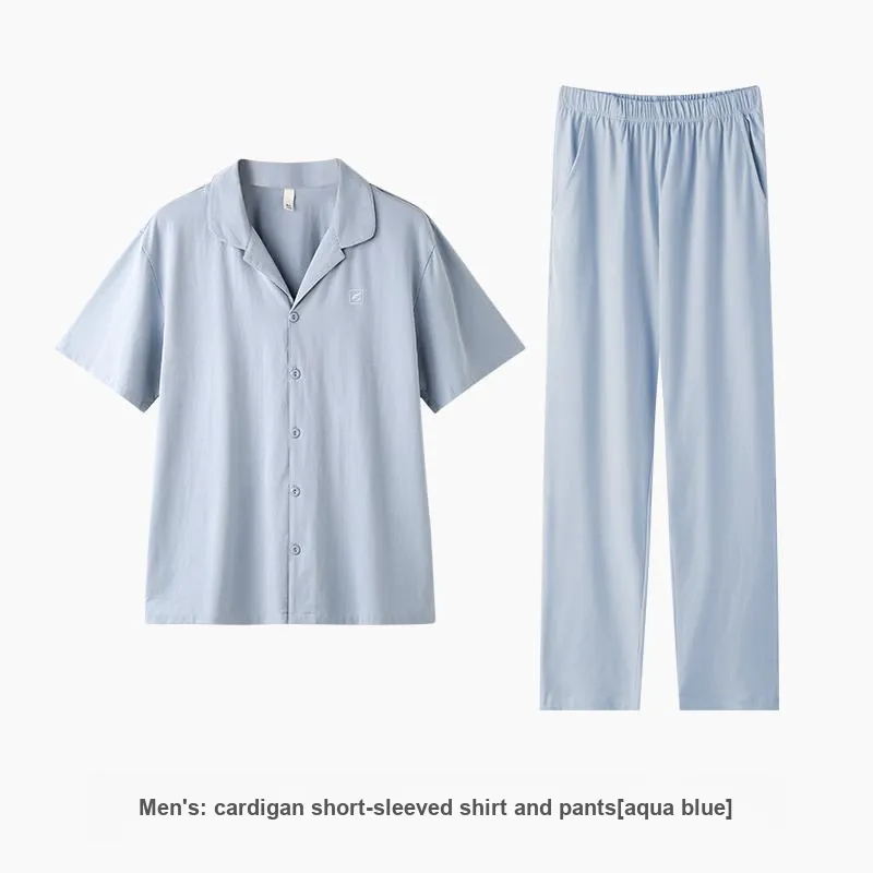 ZAO FU NIAO Pajama Set Men's Aqua Blue-1