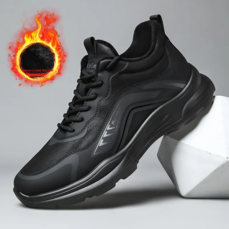 Mulinsen Insulated Shoe Warm Height Increasing Wear Resistant Lightweight Low Top Casual Shoes Men's Black-1